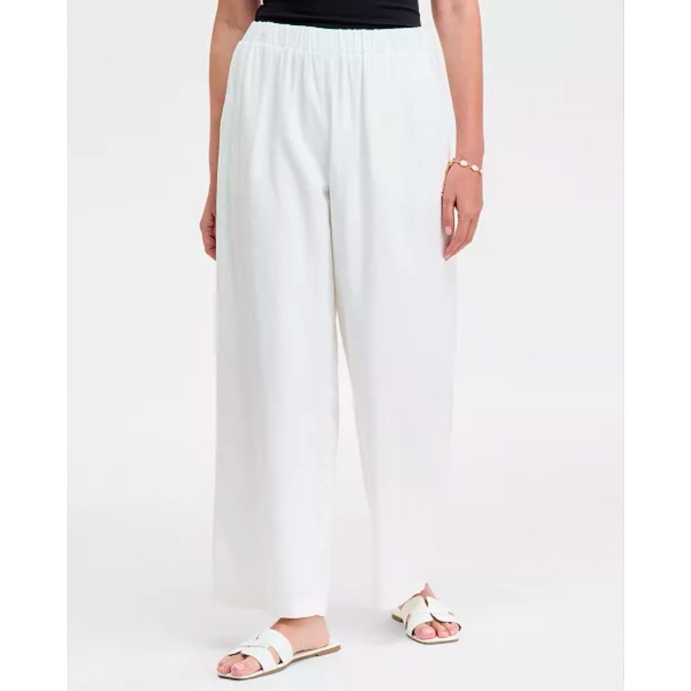 Women's Linen Blend Wide-Leg Pull-On Pants 3X Beach Photo Pants